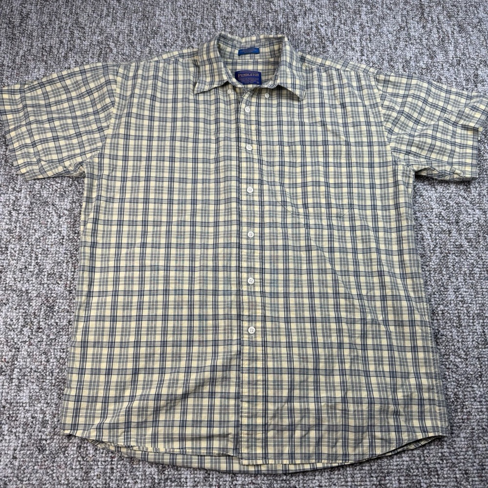Pendleton Shirt Mens Medium Plaid Button Down Short Sleeve Outdoors Yellow Blue